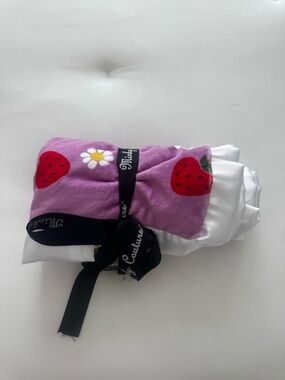Kids Lavender Strawberry Plush Throw with Branded Ribbon Accent